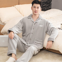 雪中飞睡衣男士秋冬季加绒加厚2025年珊瑚绒家居服套装大码可外穿 NSCBF-Night浅灰色 XL 【130-150斤】