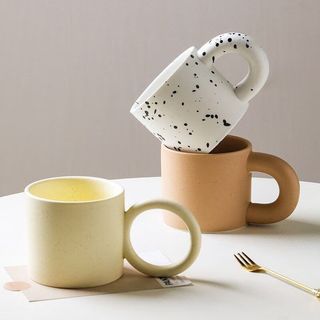 全适咖啡杯马克杯陶瓷杯早餐杯牛奶喝水杯大耳朵杯茶杯情侣礼物奶黄色
