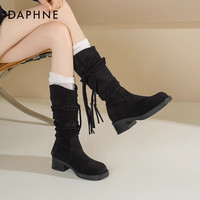 达芙妮美拉德靴子女2025秋季西部牛仔堆堆靴复古骑士靴马丁靴女LP 黑色【跟高5cm】 35