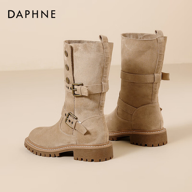 达芙妮 女2025新款秋冬美拉德短靴女厚底中筒靴子两穿