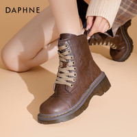 达芙妮官方厚底马丁靴女2025秋冬新款英伦风短靴子时尚百搭圆头靴子女LP 黑色【跟高  5cm】 37