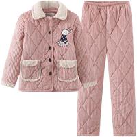 雪俐睡衣女冬季三层夹棉加厚加绒珊瑚绒男厚家居服冬款居家服
