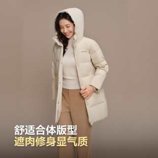 波司登 25年羽绒服女冬90绒加厚连帽宽松中长款百搭新年红外套 暖沙米|7A53 L
