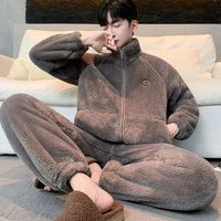 雪中飞睡衣男士秋冬款冬季珊瑚绒加绒加厚保暖法兰绒家居服男款冬天套装 NSJLY-KS25暖灰棕拉链 【柔软抗静电】 XL -175/92A 【130-150斤】