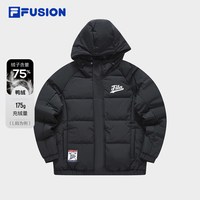 斐乐 FUSION潮牌男士羽绒服冬季时尚潮流宽松保暖连帽防风上衣 深黑-BK S 165