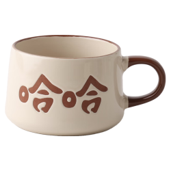悠瓷 原创手工大肚杯哈哈发财咖啡杯手绘创意办公陶瓷马克杯 棕柄大肚杯-小富婆