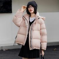 鸭鸭 女式连帽短款面包服羽绒服新国标大绒朵手感轻柔遮肉不臃肿外套