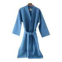 洁丽雅（Grace）抗菌防螨浴袍纯棉吸水浴衣简约家居汗蒸服华夫格男女睡袍 L 抗菌防螨浴袍兰色