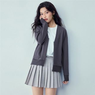 佐丹奴外套女2026年春季双面布纯色宽松V领卫衣开衫13376214