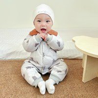 婧麒 新生婴儿衣服保暖夹棉加厚冬季连体衣满月宝宝冬装翻领外出服