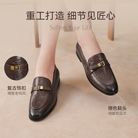 百思图 26春新款英伦超软羊皮鞋乐福鞋女 鞋