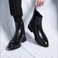 南极人 切尔西靴男士冬季尖头皮鞋正装红底英伦风休闲潮牌高级感高帮皮靴