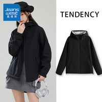 真维斯（Jeanswest）外套女装软壳三防加绒保暖夹克2026秋冬潮流户外运动上衣服GX 黑#纯色 S