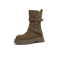 天美意 女士复古厚底英伦风西部靴 KXZ09DS5