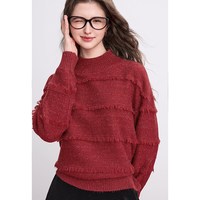 betu百图慵懒风高级感半高领毛衣女2025年冬季新年红色针织衫 XS