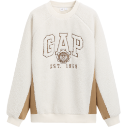 Gap 男女装秋冬款仿羊羔绒logo撞色圆领卫衣加厚保暖上衣675130