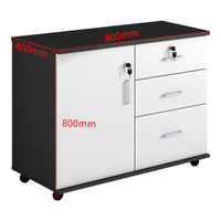 中伟木质矮柜带锁三抽屉资料储物柜家用柜移动收纳柜落地柜床头柜800*400*800胡桃色