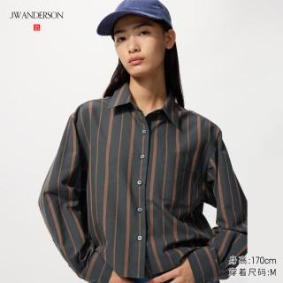 优衣库 女装男装牛津纺箱型条纹衬衫/长袖合作款479975 08 深灰色 2XL