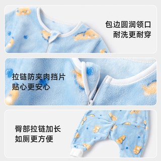 婴儿童睡袋法兰绒秋冬季加绒加厚珊瑚绒男女宝宝连体家居服防踢被