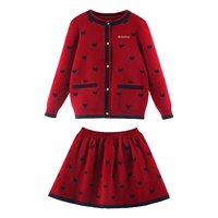 Hello Kitty女童套装儿童裙子红色拜年服毛衣秋冬厚大童新年装 18028红 1