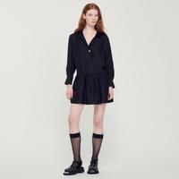 限尺码：Sandro 冬季女装法式拼接衬衫领桑蚕丝长袖连衣裙新年休闲百搭