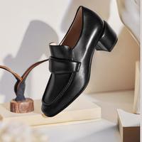 ecco 粗跟增高通勤单鞋皮鞋女 型塑35方头 291903