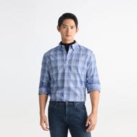 TOMMY HILFIGER 秋男纯棉格纹尖角扣合身长袖衬衫外套