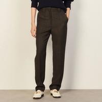 Sandro 冬季女装对称烫褶时尚休闲简约格纹通勤绵羊毛长裤