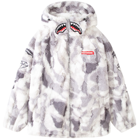 SPRAYGROUND明星同款毛毛棉服男外套2025秋冬鲨鱼嘴男女毛绒棉衣 浅灰色 S