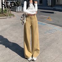 SLOY卡其色阔腿弯刀牛仔裤女2025春季小众显瘦宽松垂感镰刀裤