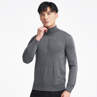才子（TRIES）男士高端蚕丝羊毛混纺高领衫秋冬保暖商务休闲百搭修身打底毛衣 灰色 3XL 54 (185/100A)