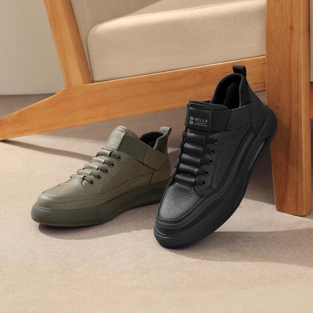 百丽 【弹簧减震底】高帮保暖工装男鞋U型鞋头增高设计舒适厚底鞋