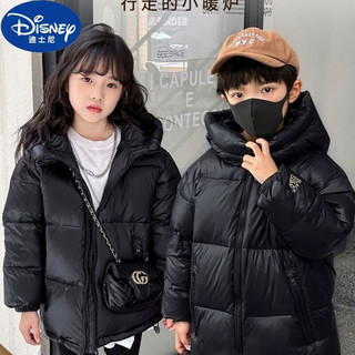 迪士尼（Disney）冬季新款儿童免洗黑金羽绒棉服男女童连帽外套中大童白绒短款上衣 黑色  升级加厚款 1