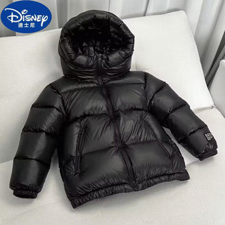 迪士尼（Disney）冬季新款儿童免洗黑金羽绒棉服男女童连帽外套中大童白绒短款上衣 黑色  升级加厚款 1