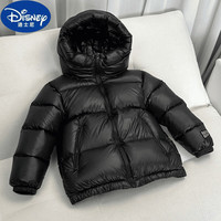 迪士尼(Disney)冬季新款儿童免洗黑金羽绒棉服男女童连帽外套中大童白绒短款上衣 黑色 升级加厚款 1