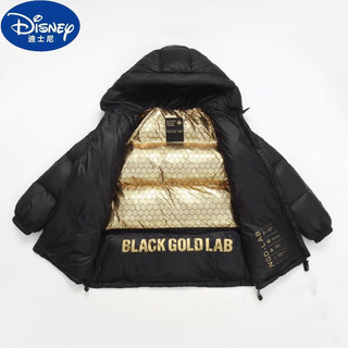 迪士尼（Disney）冬季儿童免洗黑金羽绒棉服男女童连帽外套中大童白绒短款上衣 黑色  升级加厚款 120