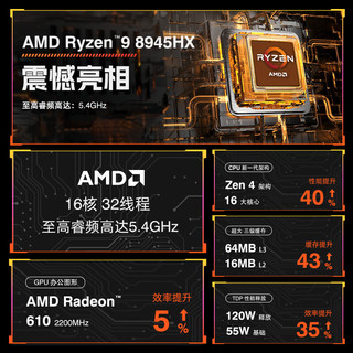 尔英锐龙R9 8945HX 7940HX CPU主板套装AMD板载台式机电脑游戏办公生产R7 7745HX内存DDR5神光同步ARGB 【R7 7745HX】8核16线程-D5-VC