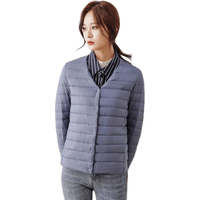 鸭鸭羽绒服鸭鸭(YAYA)反季轻薄羽绒服女短款秋冬无领薄款修身时尚保暖外套KXM 雾霾蓝 L