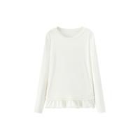 森马（Semir）长袖T恤女纯色木耳边气质紧身冬2025荷叶边上衣简约109725101008 白色调00311 L