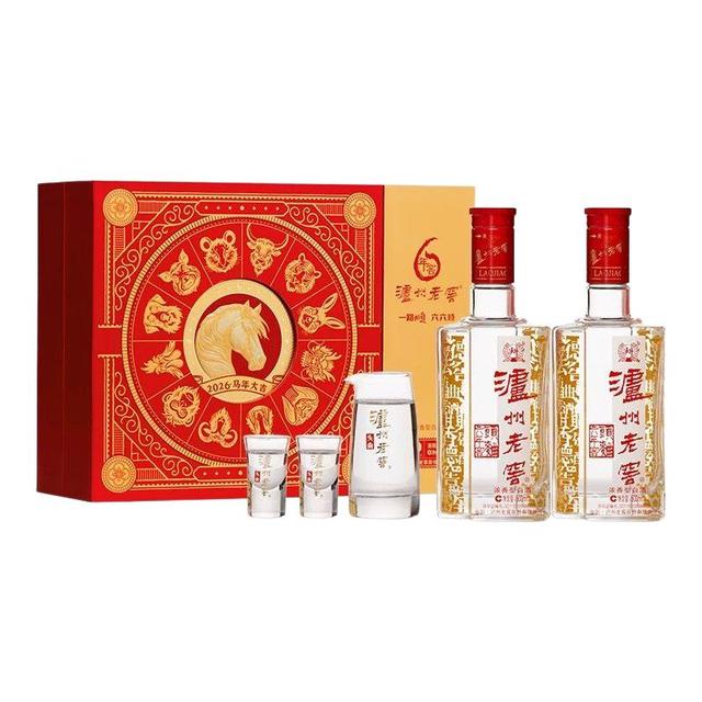 泸州老窖 六年窖头曲 浓香型白酒 52度500ml*2瓶 马年礼盒（配酒具礼袋）