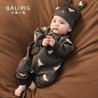 巴厘小猪 婴儿秋冬衣服新生儿夹丝加厚保暖哈衣初生儿爬爬服冬款宝宝连体衣