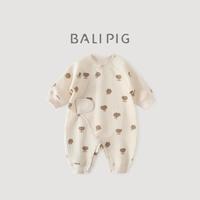 巴厘小猪 婴儿秋冬衣服新生儿夹丝加厚保暖哈衣初生儿爬爬服冬款宝宝连体衣
