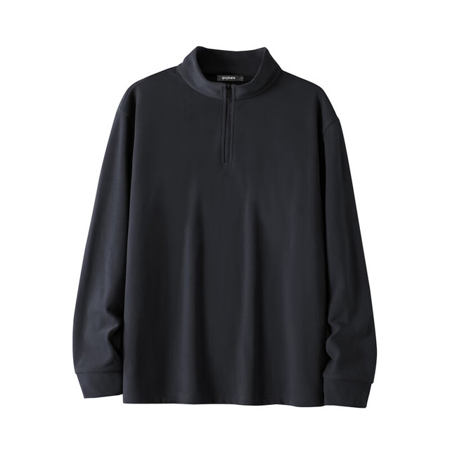 gxgjeans 25年秋新品 美式宽松半开襟长袖T恤 黑色