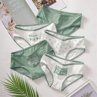 GEEZORO 5条装内裤女士抗菌纯棉裆大码中腰日系卡通少女生可爱三角短裤