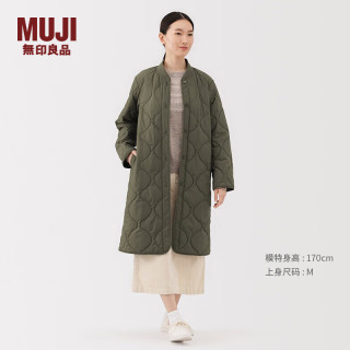 無印良品 MUJI女式 蓬松棉服绗缝大衣 外套女款女装棉衣25年冬季 BD10MA5A 卡其绿 M (160/84A)