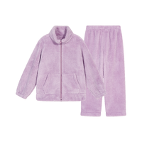 京东京造抗静电珊瑚绒睡衣女士睡衣保暖家居服套装粉紫色XL 粉紫色(经典款)