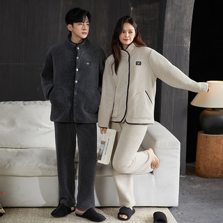 雪中飞睡衣男女珊瑚绒加厚加绒2025年家居服套装大码可外穿 XZFCY-CRBL510立领撞色包边-深灰男 L 【男90-130斤/女100-115斤】