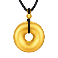 金至尊许凯同款黄金吊坠岁岁平安扣5D足金挂坠配黑绳项链计价8克