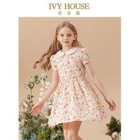 常春藤 儿童装女童连衣裙夏款 法式泡泡袖印花裙全棉透气