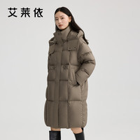 艾莱依(ERAL)羽绒服女士泡芙感软糯中长款羽绒服极简百搭保暖大衣鸭绒宽松外套